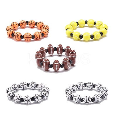 Sport Theme Acrylic Beaded Stretch Bracelet for Kids BJEW-JB08550-1