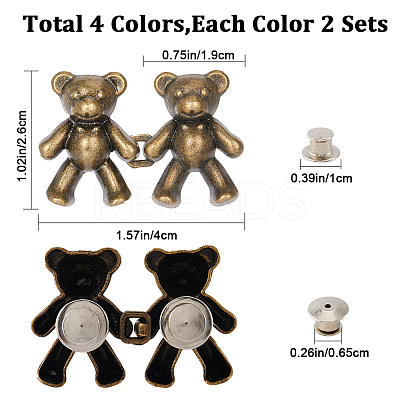 8 Pairs 4 Colors Alloy Jean Buttons Pins FIND-GF0004-95-1