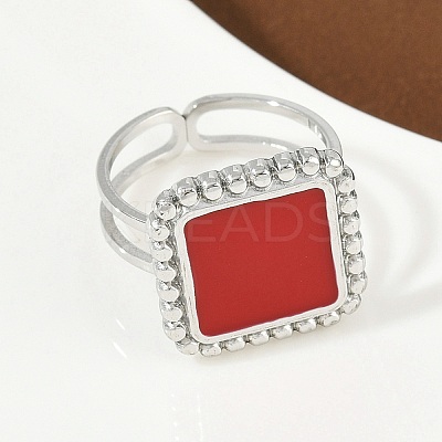Square 304 Stainless Steel Enamel Finger Rings for Women RJEW-G355-06P-02-1