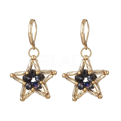 Glass Seed Beaded Star Leverback Earringss EJEW-MZ00637-1