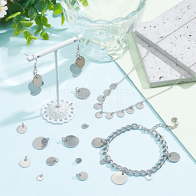 50Pcs 5 Styles 304 & 201 Stainless Steel Flat Round Tag Charms STAS-NB0001-93-1