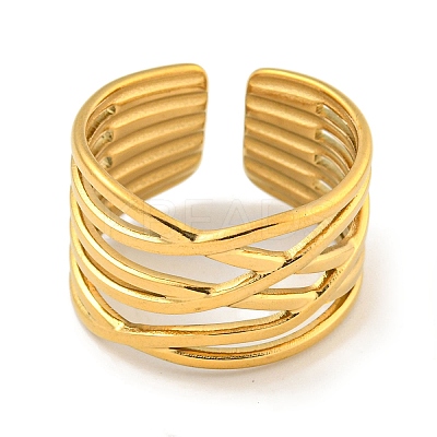 Ion Plating(IP) 304 Stainless Steel Open Cuff Ring RJEW-A043-27G-1
