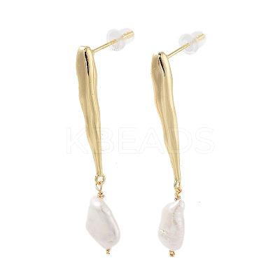 Natural Pearl Dangle Stud Earrings EJEW-P256-35G-1