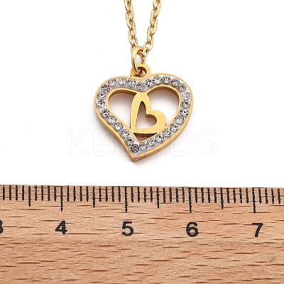 304 Stainless Steel Crystal Rhinestone Heart Pendant Cable Chain Necklaces for Women NJEW-Z056-01C-G-1