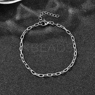 304 Stainless Steel Paperclip Chain Bracelets for Women Men BJEW-A050-03P-1