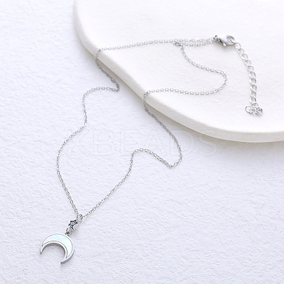 Stainless Steel Pave Natural White Shell Moon Pendant Necklaces for Women GV4177-1