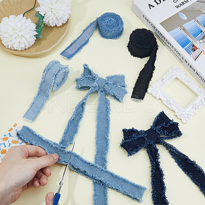 5Pcs 5 Colors Denim Fabric Ribbons DIY-FH0007-16-1