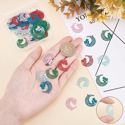 70Pcs 5 Colors 430 Stainless Steel Kitten Pendants STAS-UN0027-01-1