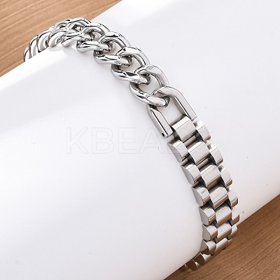 304 Stainless Steel Cuban Link & Panther chain Bracelets for Women Men BJEW-R018-11P-1