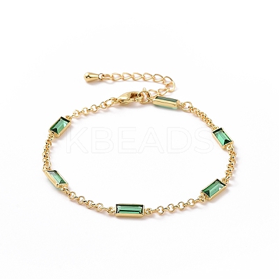 Rectangle Cubic Zirconia Chain Bracelets BJEW-G654-02G-03-1