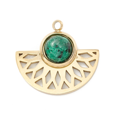Ion Plating(IP) 304 Stainless Steel Pendants with Synthetic Sesame Jasper Cabochon STAS-K237-08G-02-1