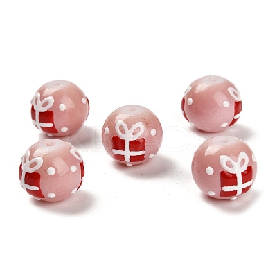 Christmas Theme Baking Paint Glass Beads LAMP-I028-08D-1
