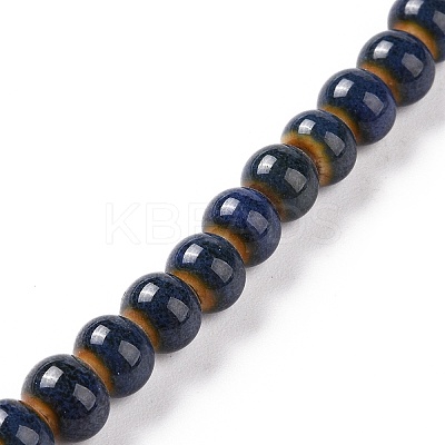 Handmade Fancy Antique Glazed Porcelain Ceramic Round Beads Strands PORC-L019-6mm-07-1