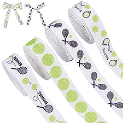 4 Rolls 4 Colors Sport Ball Print Grosgrain Ribbon OCOR-PH0004-07C-1
