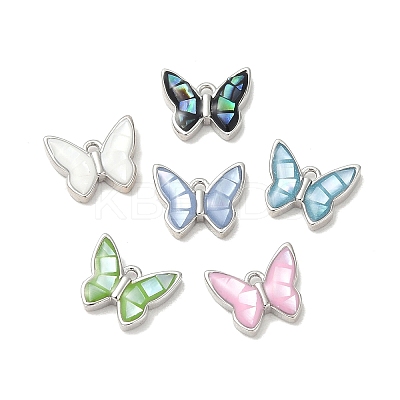 Rack Plating Brass & Shell Butterfly Charms with Epoxy Resin KK-K380-02P-1