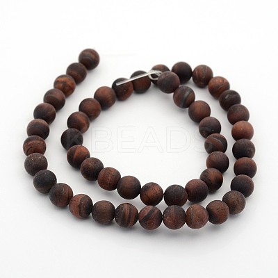 Frosted Natural Tiger Eye Round Bead Strands X-G-M272-16-8mm-1
