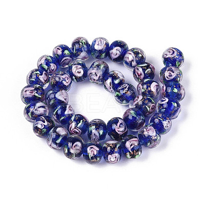 Handmade Lampwork Inner Flower Rondelle Beads Strands LAMP-T022-24D-1