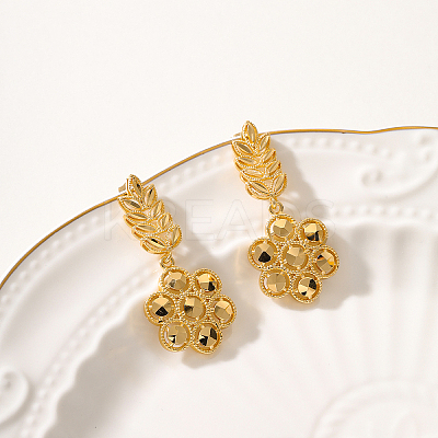 Elegant Vintage Flower Brass Dangle Stud Earrings IR7632-1