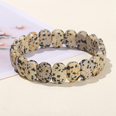 Natural Dalmatian Jasper Oval Bead Stretch Bracelets for Men Women PW-WG50701-08-1