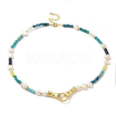 Natural Mixed Gemstone & Pearl Beaded Necklaces NJEW-G099-07G-1