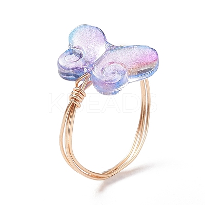 Glass Butterfly Beaded Finger Rings RJEW-JR00537-1