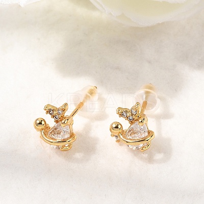 Brass Micro Pave Clear Cubic Zirconia Stud Earring EJEW-C158-15B-G-1