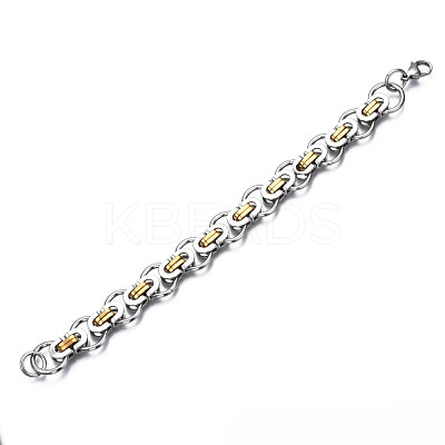Ion Plating(IP) Two Tone 201 Stainless Steel Byzantine Chain Bracelets BJEW-S057-90-1
