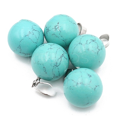 Natural Turquoise Round Charms with Platinum Plated Metal Snap on Bails PW-WG84682-02-1