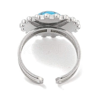 304 Stainless Steel Synthetic Turquoise Cuff Rings G-Z056-08P-02-1