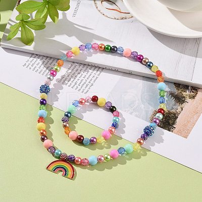 Rainbow Theme Bracelets & Necklaces Sets for Kids SJEW-JS01266-1