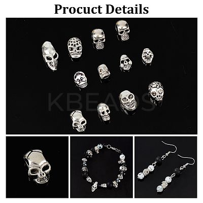 96Pcs 12 Style Tibetan Style Alloy Beads FIND-AR0004-02-1