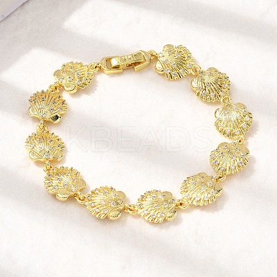 Summer Beach Brass Micro Pave Clear Cubic Zirconia Shell Shape Link Chain Bracelets BJEW-C118-02B-G-1