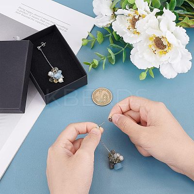 Natural Citrine & Aquamarine & Gemstone Chips Dangle Stud Earrings with Pearl EJEW-UN0002-08-1