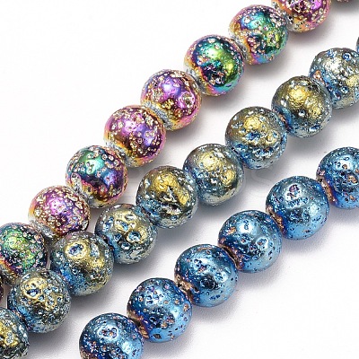 Electroplated Natural Lava Rock Beads Strands G-I260-11-1