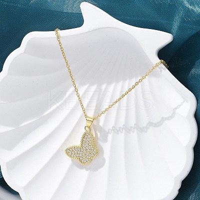 Brass Micro Pave Clear Cubic Zirconia Pendants Necklaces NJEW-M088-03G-02-1