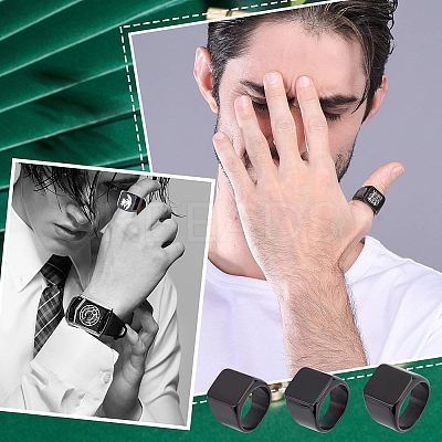 3Pcs 3 Size 304 Stainless Steel Rectangle Signet Finger Rings RJEW-UN0001-26B-1