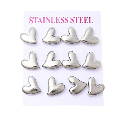6 Pairs 304 Stainless Steel Stud Earrings EJEW-P340-01P-1