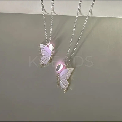 2Pcs Alloy Enamel Magnetic Luminous Butterfly Pendant Friendship Couple Necklaces FS-WG3F676-01-1