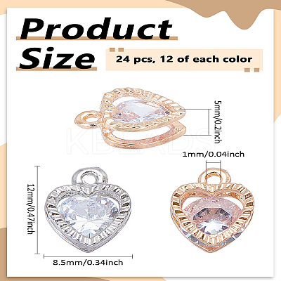 24Pcs 2 Colors Heart Alloy Charms ZIRC-LP0001-02-1