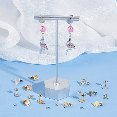 24Pcs 6 Style Ion Plating(IP) 304 Stainless Steel Flat Round Stud Findings STAS-UN0050-66-1