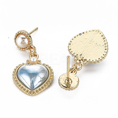 Heart with Porcelain Rack Plating Alloy Dangle Stud Earrings EJEW-S211-008-RS-1