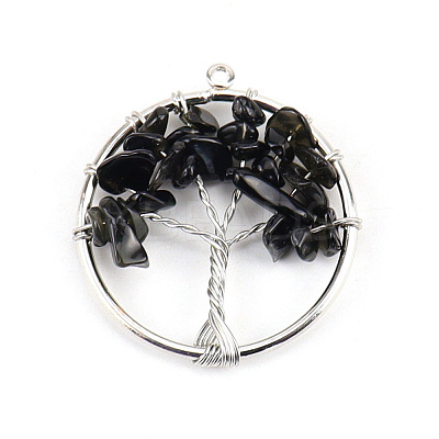 Natural Obsidian Tree fo Life Pendants WG82707-17-1