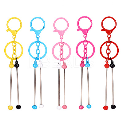 5Pcs 5 Colors Alloy & Iron Beadable Bar Keychain for DIY Crafts Jewelry Making KEYC-TA0001-28-1