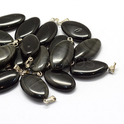 Horse Eye Dyed & Heated Natural Black Agate Pendants G-Q363-09-1