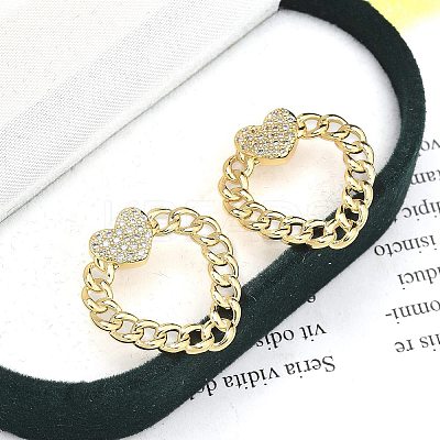 Rack Plating Brass Micro Pave Clear Cubic Zirconia Stud Earrings for Women EJEW-C125-18G-1