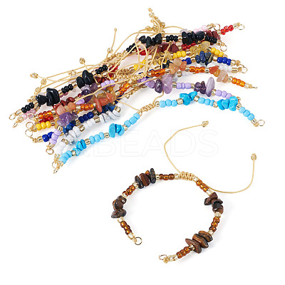 10Pcs 10 Styles Natural & Synthetic Mixed Stone Chip & Glass Seed Beaded Braided Bracelet Making AJEW-TA00055-1