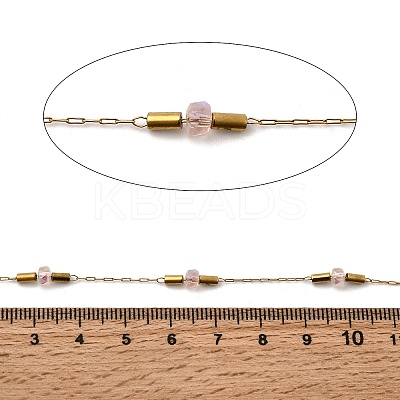 Handmade 304 Stainless Steel Chains with Faceted Rondelle Glass Beads CHS-K020-19G-1