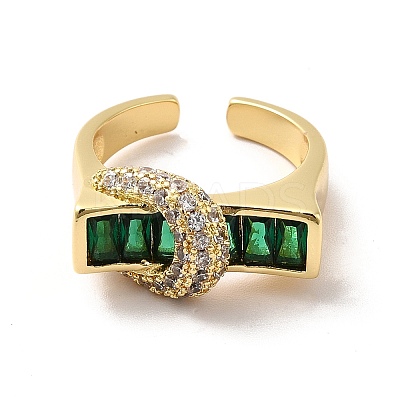 Cubic Zirconia Rectangle with Moon Open Cuff Ring RJEW-C041-06G-03-1