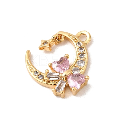Brass Pave Pink and Clear Cubic Zirconia Pendants KK-P340-54G-1