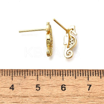 Sea Horse Brass Micro Pave Cubic Zirconia Ear Studs EJEW-D304-38G-1